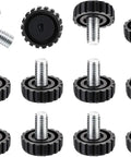 Game Change Your Wobbly Floors With These Heavy Duty Furniture Leveling Feet Adjustment Screws Rock Solid Stub Legs Black Metal Screw Mounts One Inch Base 12 Kit No Sweat Fix For Beds And Couches in black and silver.