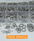 Split spring lock washers, stainless steel, in a plastic organizer; 1100-piece assortment.