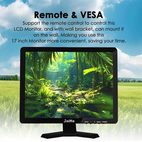 17-Inch 4:3 Security Monitor With 1280x1024 Resolution, No Image Stretching CCTV Screen displayed on grassy field background