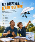 Father and son using Remote Control Paper Airplane Kit With Gyro Stabilizer And Dual Propellers outdoors.