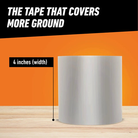 Clear Waterproof Patch And Seal Tape 4 Inch By 8 Foot roll shown from front against orange background, highlighting 4 inch width.