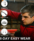 Man wearing 36 Pack Clear Safety Glasses For Men And Women, Scratch And Impact Resistant Eye Protection With ANSI Z87.1 Certification, UV Shield