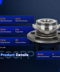 Steel front wheel hub and bearing assembly for Dodge Ram 1500 2000 2001 4x4 4WD OE 515038 with detailed measurements.