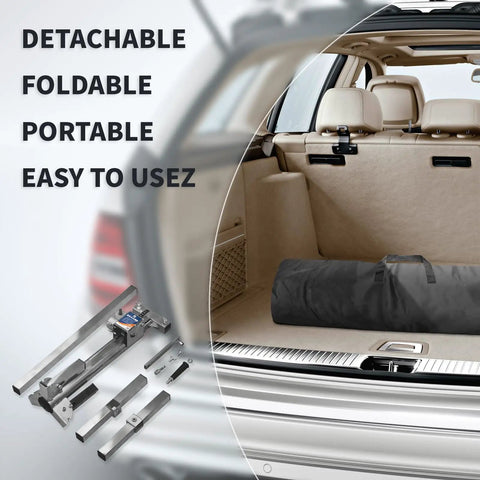 Heavy Duty Cabinet Lift Jack Tool 440 Lbs Capacity Adjustable Third Hand Support System Premium Rustproof Steel Support Rod in vehicle trunk.
