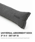 Heavy Duty Universal Absorbent Socks 12 Plus Pack Spill Containment Tubes Industrial Grade Oil Hydraulic Chemical Absorbers Pro Shop Garage Worksite Cleanup Gray 3x4 inch absorbent sock in gray.