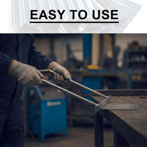 Worker using 24 Inch Sheet Metal Folding Hemming Tool Bar Handle For Bending And Forming Steel HVAC Duct Roof Panels Pro Grade