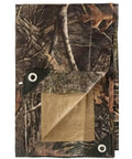 Heavy Duty Waterproof Tarp With Bionic Tree Camo Pattern, Multi Purpose Poly Cover 10 Mil Thick, folded with grommets visible