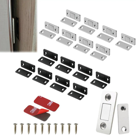 16 Pack Ultra Thin Magnetic Cabinet Catches For No Drill Adhesive Install, Strong 15 Lbs Hold, Mixed Color Set with screws