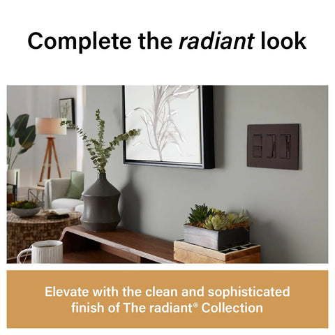 Radiant 150-Watt Dimmer Light Switch for Dimmable LEDs, No-Fuss Flicker-Free Performance, Single-Pole and 3-Way Compatibility, 120V, RHL153PDB, Dark Bronze wall plate in living room