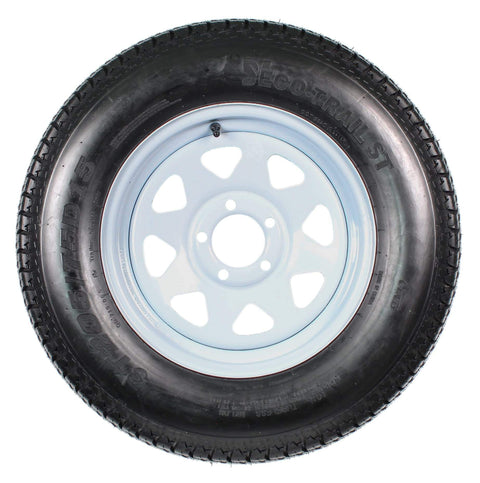 Two Pack Trailer Tire And Rim Set With ST205 75D15 Tire Size And Five Lug White Spoke Wheel, 27.2 Inch, front view