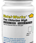 No Sweat Water Testing Kit Featuring High Range Free Chlorine Test Strips And Quick Dip Reading System in a sealed container.