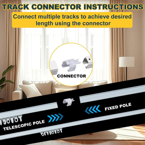 Heavy Duty Retractable Curtain Track System For Ceiling Or Wall Mount Aluminum With Silent Rollers Adjustable 3.3ft To 5.9ft Includes Complete Installation Kit Perfect For Room Dividers Showers And Living Rooms, connector and track setup