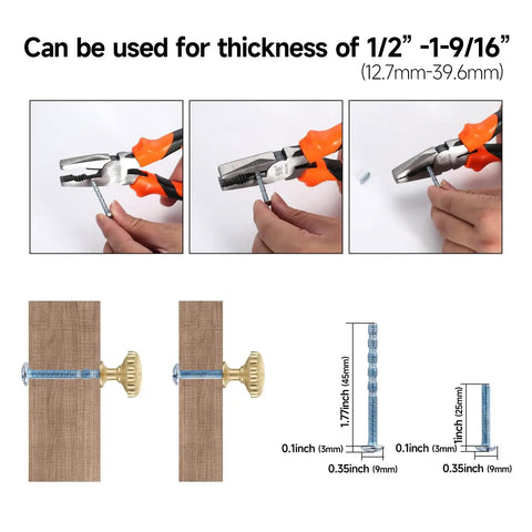 Instructions for installing Gold Cabinet Knobs 10 Pack For Kitchen Cabinets And Dresser Drawers, showing hardware measurement.