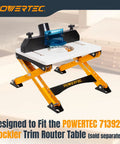 Heavy Duty Folding Router Table Stand With Adjustable Height Workstation Base For Trim Routers Wall Mount Ready Fast Install and Legit Shop Footprint Saver For Weekend Warriors with yellow frame and white top.