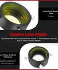 Universal T2 Camera Photo Adapter For Telescope And Spotting Scope Eyepieces 52 To 59mm showing locking screws and eyepiece view
