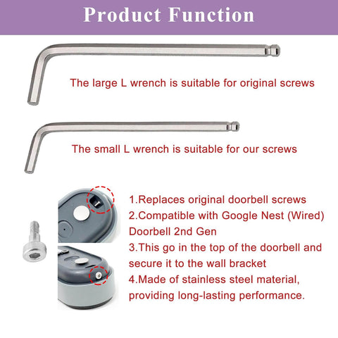 Doorbell Screwdriver Replacement Kit With L Shaped Bit And Security Mounting Screws For Nest Wired Doorbell Gen 3 And Gen 2, Easy Install Tool Set