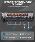 Guitar Pedal Power Supply With 10 Independent DC Outputs For 9V 12V And 18V Effects 100mA And 500mA Per Output Short Circuit Protection