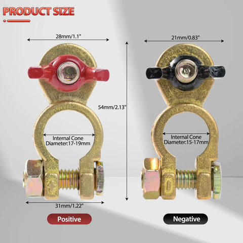 Pair Of Solid Brass Marine Battery Terminal Connectors Top Post For 12V 24V Vehicles Boats Cars RVs Pure Copper Clamp