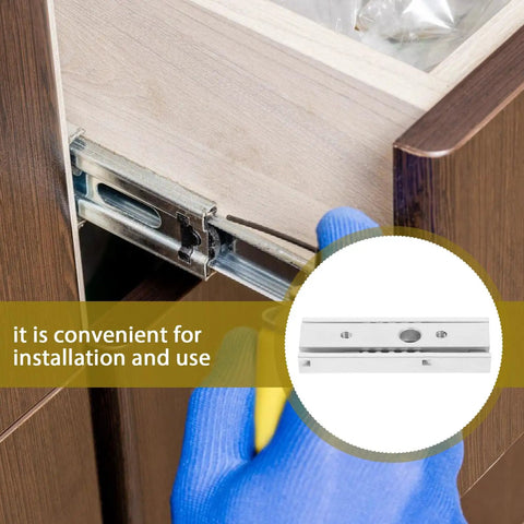 Smooth Drawer Slide Rails For Cabinets And Dressers, Stainless Steel And Light Duty Aluminum 60mm being installed in a drawer