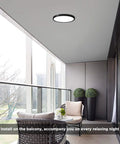 No Fuss Flush Mount LED Ceiling Light 18W 5000K Daylight on modern balcony with outdoor seating