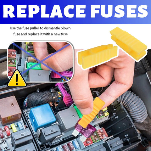 Hand using fuse puller on car fuse box with replaced fuses in Garage Staple 306 Piece Auto Fuse Assortment Kit With Dual Circuit Testers And Pullers Standard Mini Low Profile Amps For Cars Trucks Heavy Duty Gear No Sweat Roadside Fixes.