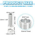 10-Piece M10x35mm Hex Bolts And Nuts Kit For Through-Hole Installs, Fine Thread Hollow Screws, Chandelier Fasteners diagram