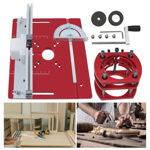 Aluminum Router Table Lift Kit With Knucklehead Proof Calibration And Reinforced Insert Plate Base, 200x240mm red mounting plate and accessories