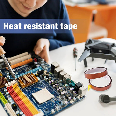 Person soldering electronics with Four Rolls 20mm by 25m Heat Resistant Sublimation Tape For Heat Press And Soldering.