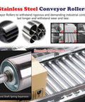 Heavy Duty 5 Pc Stainless Steel Conveyor Rollers For Warehouse Unloading And Factory Production Lines, showing smooth movement and robust design.