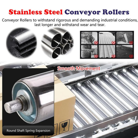 Heavy Duty 5 Pc Stainless Steel Conveyor Rollers For Warehouse Unloading And Factory Production Lines, showing smooth movement and robust design.