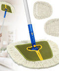 Beast Industrial Dry Dust Mop for hardwood floors with wide triangle head, aluminum handle, and replacement cotton pads in green