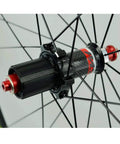 Close-up of rear hub from Rugged 700C Carbon Fiber Wheelset With 40mm Depth Matte Aluminum Rim CV Brakes Quick Release Front 100mm Rear 130mm