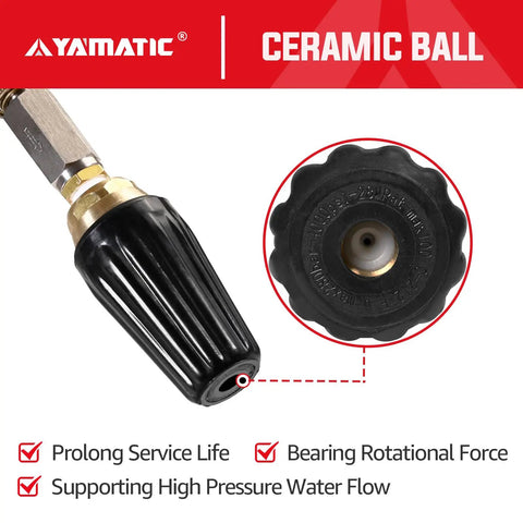 Rotating Turbo Nozzle For Pressure Washers 4000 PSI With Stainless Steel Filter And One Quarter Inch Quick Connect High Power Washer Attachment For MTM Ryobi Simpson And More, showing nozzle tip and ceramic ball detail