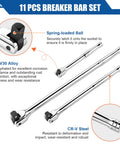 Workhorse Breaker Bar Kit With Rotatable 180 Degree Head showing three chrome-plated bars, 50BV30 alloy description.