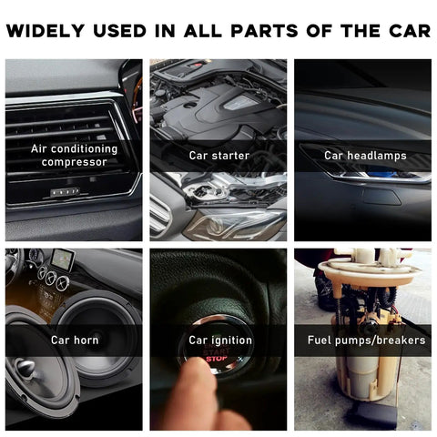 Collage showing parts where 2 Pack Honda Car AC Relay Replacement For Accord Civic Element CR-V CR-Z 4 Pin Plug G8HL-H71 is used.