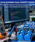 Dual High Power MOSFET Trigger Switch Drive Module with code and multimeter in background