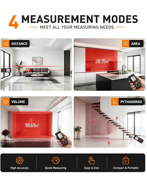 Slick Compact Laser Distance Measure 131 Ft Range With Deadly Accurate 2 Mm Precision For Pro Handyman And Home Diy Construction Projects Featuring Dual Reference Lines And 2 Aaa Batteries For No Sweat Quick Room Measurements