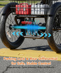 Rear wheel and parking lock of Powerful 1200W Folding Trike Ebike With 499Wh Removable Battery For Adults, showcasing safety feature.
