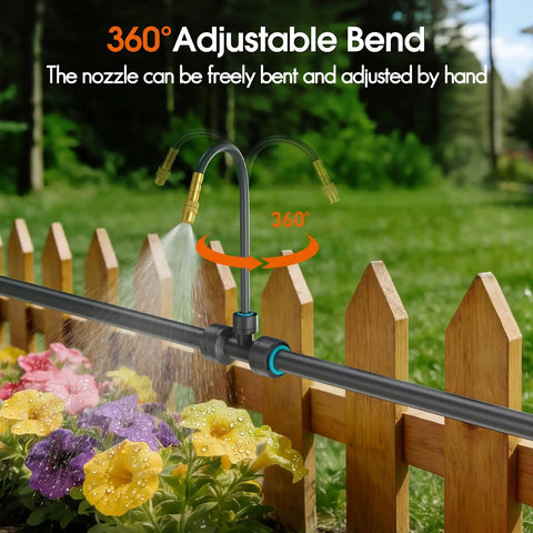 Drip Irrigation Kit With Smart Water Timer For Garden Yard And Greenhouse, 360° adjustable nozzles watering flowers
