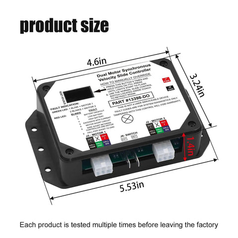13398 D0 Dual Motor Synchronous Velocity Slide Controller Replacement for RV with dimensions labeled