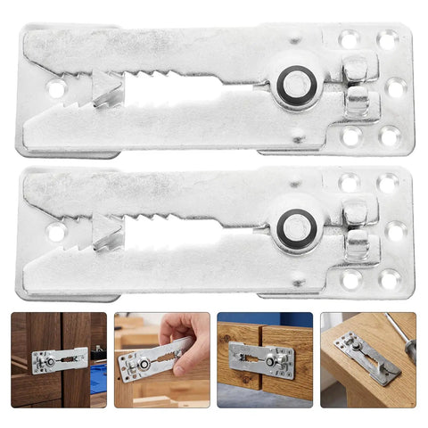 Set Of Six Heavy Duty Iron Sectional Couch Connectors For Modular Sofas With Long Travel Hinge And Antislip Finish showing metallic brackets.