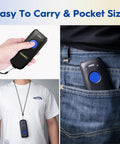 Person holding and wearing 3-In-1 Wireless Barcode Scanner With Bluetooth 2.4G USB Dongle And Wired Mode Portable CCD Reader