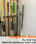 Heavy Duty Magnetic Broom Holder Set No Drilling 10lb Wall Mount Hooks 2 Pack For Brooms Mops Tools Garage Laundry Van Organization Keep Your Spaces Neat And Tidy holding brooms and mops in a laundry room