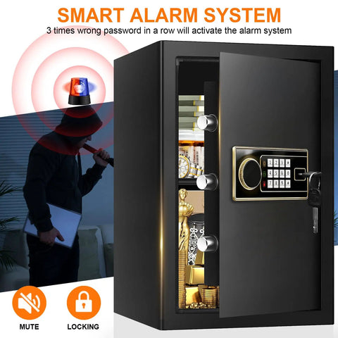 Large 3.4 CuFt Fireproof Safe Box for Home Digital Security Safe with open door showing valuables inside.