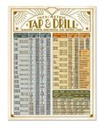 Top Drawer Metric Tap And Drill Magnet Chart Retro 8.5X11 displaying thread sizes and drill bit recommendations for machinists.
