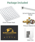 Shower Faucet Set With Valve And 8 Inch Square Shower Head Single Handle Trim Kit With Extra Long 16 Inch Shower Arm Polished Chrome Easy Installation package contents