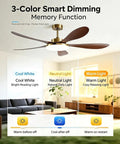 Chinese Antique Ceiling Fan with Light, 5-Blade Chandelier Fan showing 3 color dimming options in modern living room.