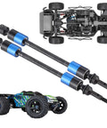 Beefy Hardened Steel Driveshaft Axles CVD Upgrade Kit for RC Cars shown with top view and side view RC car model
