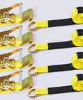 Heavy Duty Car Tie Down Straps For Trailers 2 Inch By 120 Inch With Flat Hooks 10000 Lbs Break Strength 4 Pack yellow webbing