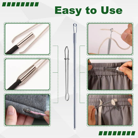 Four Piece Drawstring Threader Tool Set In Stainless Steel, Includes Long Loop Turners And Short Rope Threading Clips in use